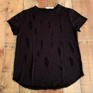 Twinkle womens distressed frayed short sleeve top in black